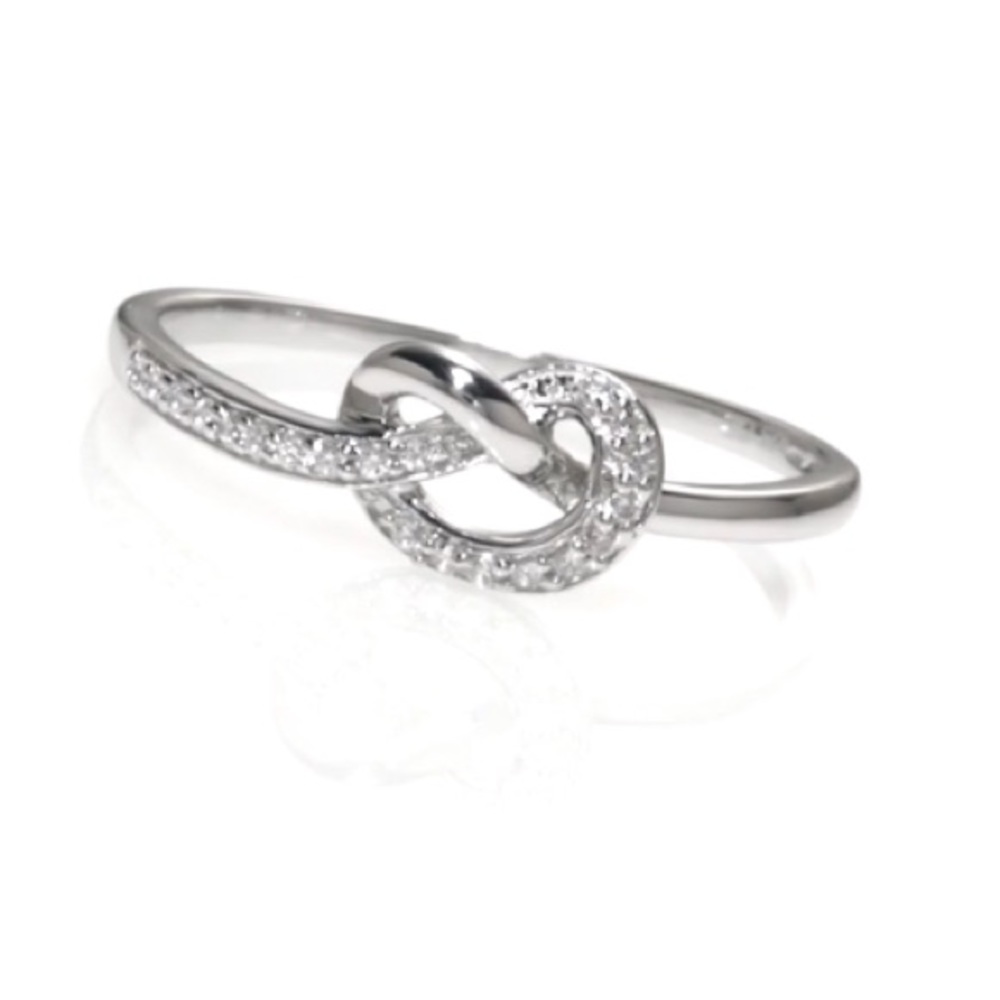 Sterling silver diamond love knot ring 5.5
